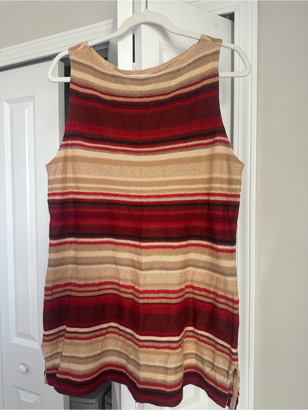 Lauren Ralph Lauren Sleeveless Striped Knit Mini Dress in Red and Beige